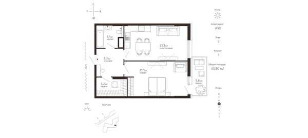 Продам однокомнатную (1-комн.) квартиру (долевое), Пугачева ул, 2, Зеленоградск г