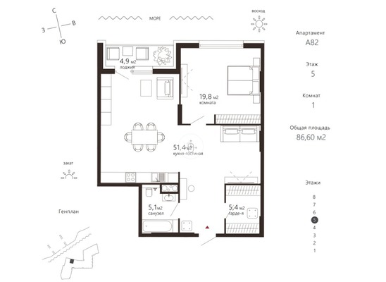 Продам однокомнатную (1-комн.) квартиру (долевое), Пугачева ул, 2, Зеленоградск г