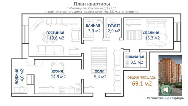 Продам двухкомнатную (2-комн.) квартиру, Мытищинская ул, 3, Троицкое с