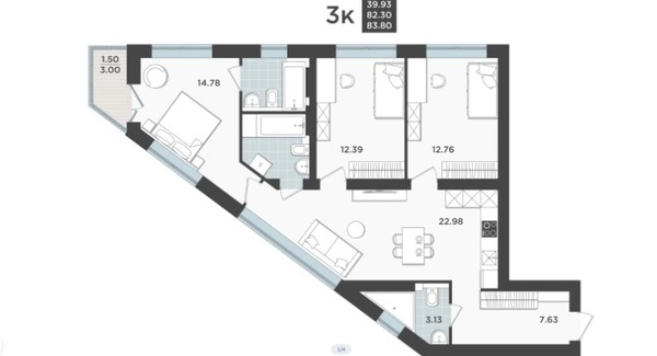 Продам трехкомнатную (3-комн.) квартиру, Арсенальная ул, 31к3, Калининград г