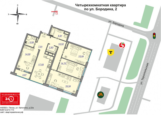 Продам многокомнатную квартиру, Бородина ул, 2, Пенза г