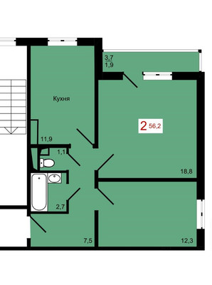 Продам двухкомнатную (2-комн.) квартиру, Судостроительная ул, 31К, Красноярск г