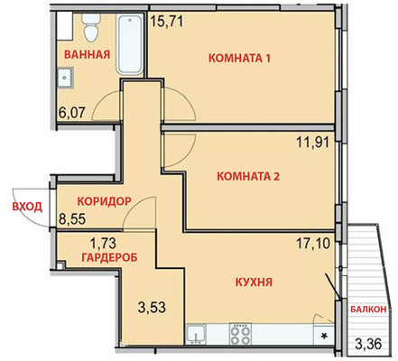 Продам двухкомнатную (2-комн.) квартиру, Суздальское ш, 24к2, Санкт-Петербург г