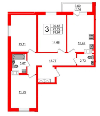 Продам трехкомнатную (3-комн.) квартиру, Авиаторов Балтики пр-кт, 19, Мурино п
