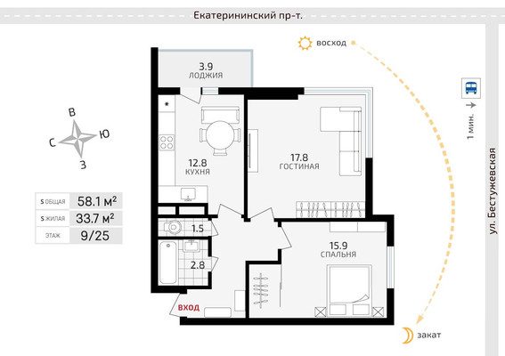 Продам двухкомнатную (2-комн.) квартиру, Екатерининский пр-кт, 2А, Санкт-Петербург г