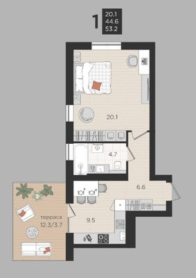 Продам однокомнатную (1-комн.) квартиру (долевое), Васильковая ул, 13, Малое Васильково п