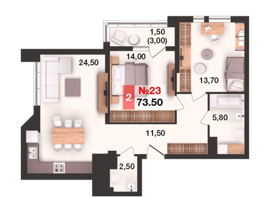Продам двухкомнатную (2-комн.) квартиру (долевое), Елизаветинская ул, 47, Калининград г