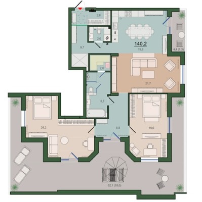 Продам двухкомнатную (2-комн.) , Молодой гвардии ул, 34к3, Калининград г