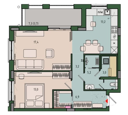 Продам двухкомнатную (2-комн.) , Молодой гвардии ул, 36к2, Калининград г