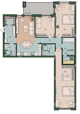 Продам трехкомнатную (3-комн.) квартиру (долевое), Молодой гвардии ул, 36к2, Калининград г