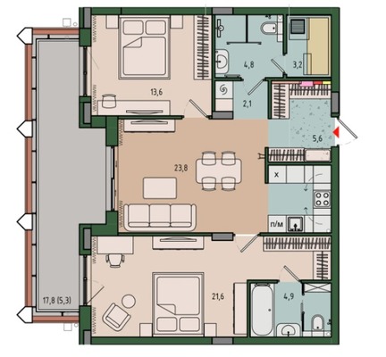 Продам двухкомнатную (2-комн.) квартиру (долевое), Молодой гвардии ул, 36к1, Калининград г