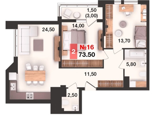 Продам двухкомнатную (2-комн.) квартиру (долевое), Елизаветинская ул, 47, Калининград г