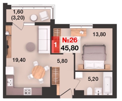 Продам однокомнатную (1-комн.) квартиру (долевое), Елизаветинская ул, 47, Калининград г