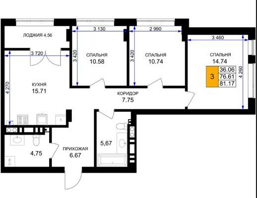 Продам трехкомнатную (3-комн.) , Героя России Катериничева ул, з/у21, Гурьевск г
