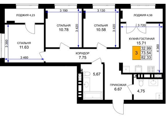 Продам трехкомнатную (3-комн.) , Героя России Катериничева ул, з/у21, Гурьевск г