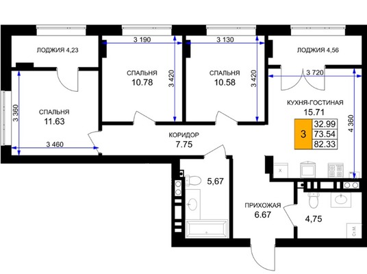 Продам трехкомнатную (3-комн.) , Героя России Катериничева ул, з/у21, Гурьевск г