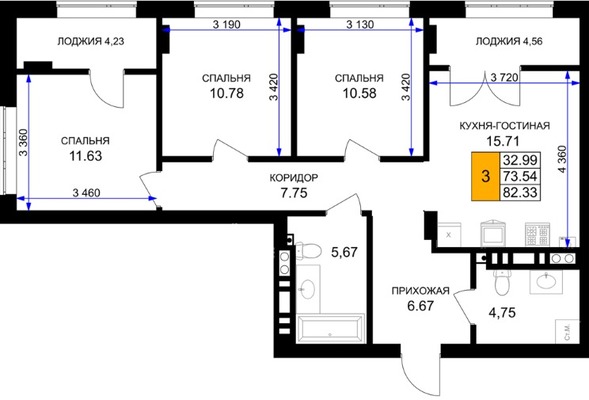 Продам трехкомнатную (3-комн.) , Героя России Катериничева ул, з/у21, Гурьевск г
