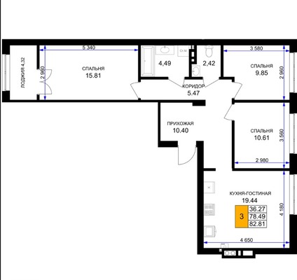 Продам трехкомнатную (3-комн.) , Героя России Катериничева ул, з/у21, Гурьевск г