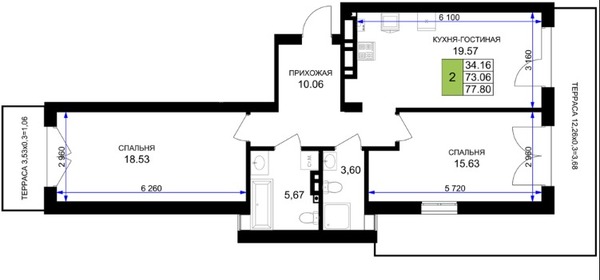 Продам двухкомнатную (2-комн.) , Героя России Катериничева ул, з/у21, Гурьевск г