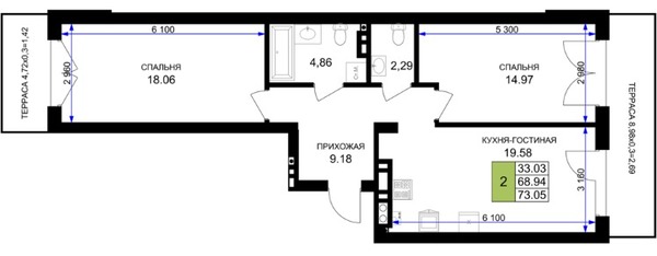 Продам двухкомнатную (2-комн.) , Героя России Катериничева ул, з/у21, Гурьевск г