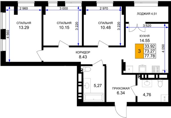 Продам трехкомнатную (3-комн.) , Героя России Катериничева ул, з/у22, Гурьевск г