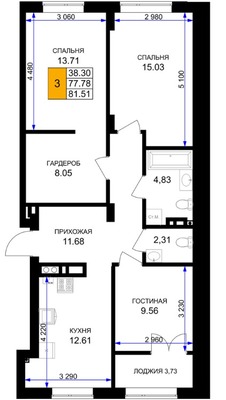 Продам трехкомнатную (3-комн.) , Героя России Катериничева ул, з/у22, Гурьевск г