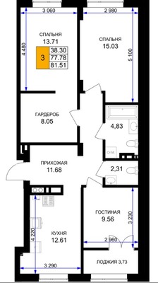 Продам трехкомнатную (3-комн.) , Героя России Катериничева ул, з/у22, Гурьевск г