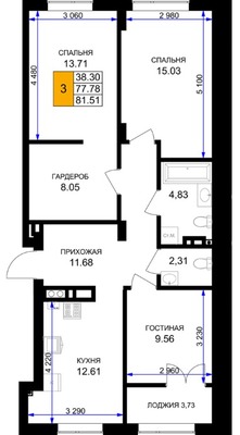 Продам трехкомнатную (3-комн.) , Героя России Катериничева ул, з/у22, Гурьевск г