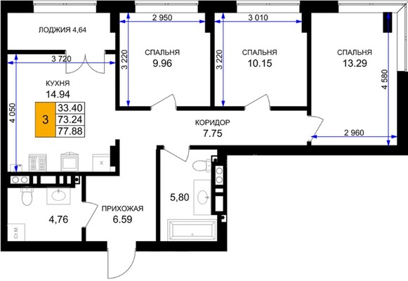 Продам трехкомнатную (3-комн.) , Героя России Катериничева ул, з/у22, Гурьевск г