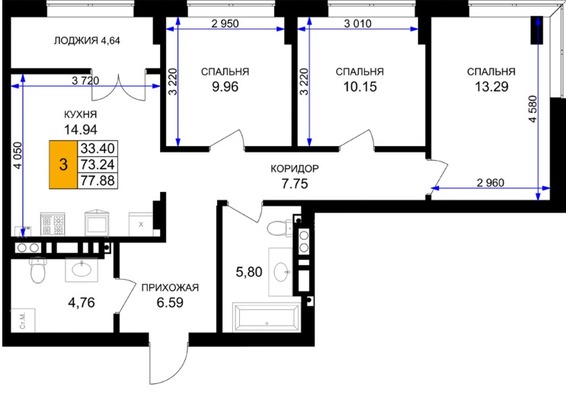 Продам трехкомнатную (3-комн.) , Героя России Катериничева ул, з/у22, Гурьевск г