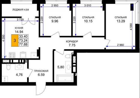 Продам трехкомнатную (3-комн.) , Героя России Катериничева ул, з/у22, Гурьевск г