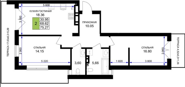 Продам двухкомнатную (2-комн.) , Героя России Катериничева ул, з/у24, Гурьевск г