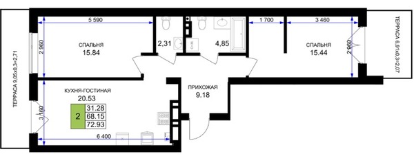 Продам двухкомнатную (2-комн.) , Героя России Катериничева ул, з/у24, Гурьевск г