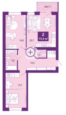 Продам двухкомнатную (2-комн.) , Ключевая ул, 27вк1, Калининград г