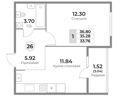 Продам однокомнатную (1-комн.) квартиру (долевое), Пригородная ул, 18, Калининград г