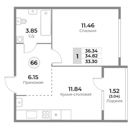 Продам однокомнатную (1-комн.) квартиру (долевое), Пригородная ул, 18, Калининград г