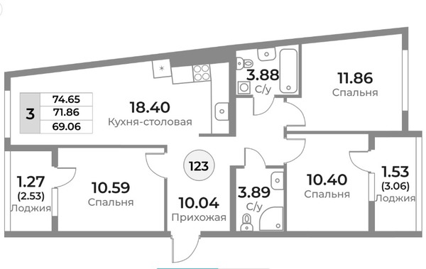 Продам трехкомнатную (3-комн.) квартиру (долевое), Пригородная ул, 18, Калининград г