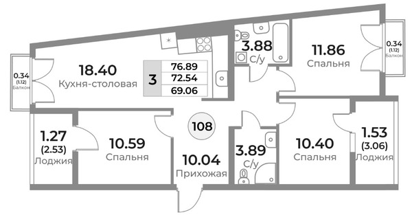 Продам трехкомнатную (3-комн.) квартиру (долевое), Пригородная ул, 18, Калининград г