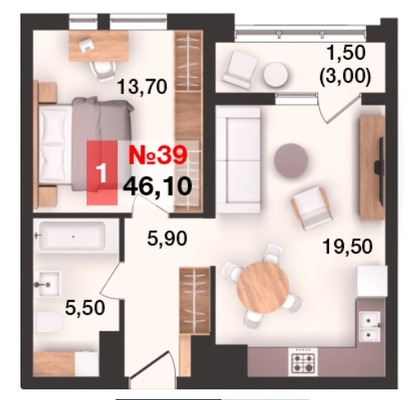 Продам однокомнатную (1-комн.) квартиру (долевое), Елизаветинская ул, 47, Калининград г