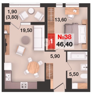 Продам однокомнатную (1-комн.) квартиру (долевое), Елизаветинская ул, 47, Калининград г