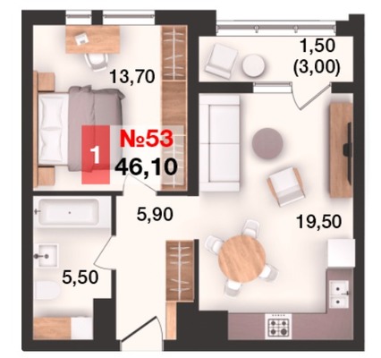 Продам однокомнатную (1-комн.) квартиру (долевое), Елизаветинская ул, 47, Калининград г