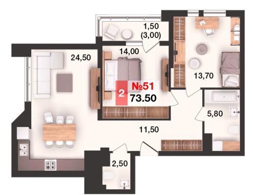 Продам двухкомнатную (2-комн.) квартиру (долевое), Елизаветинская ул, 47, Калининград г