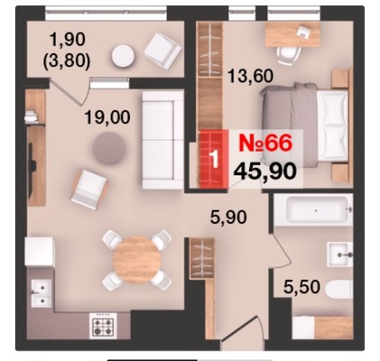Продам однокомнатную (1-комн.) квартиру (долевое), Елизаветинская ул, 47, Калининград г