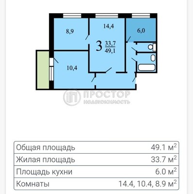 Продам 2-комн. в 3-комн. квартире, Конёнкова ул, 19В, Москва г