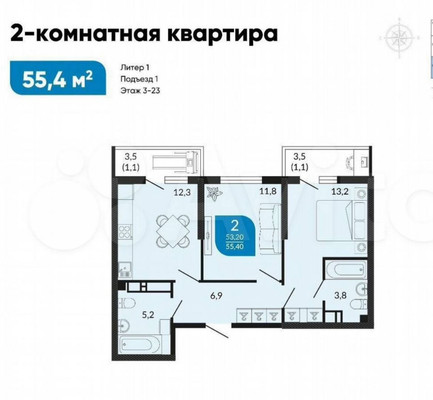 Продам двухкомнатную (2-комн.) квартиру, Куникова ул, 47г, Новороссийск г
