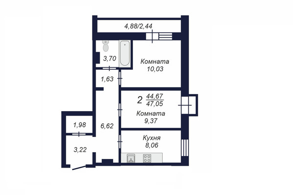 Продам двухкомнатную (2-комн.) квартиру (долевое), Лобкова ул, Челябинск г
