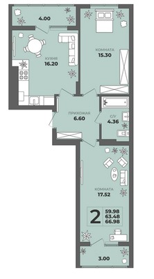Продам двухкомнатную (2-комн.) квартиру (долевое), Генерала Толстикова ул, 36а, Калининград г