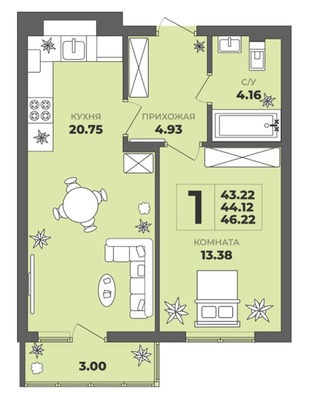 Продам однокомнатную (1-комн.) квартиру (долевое), Генерала Толстикова ул, 36а, Калининград г