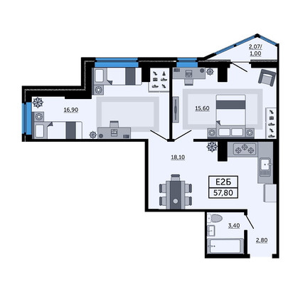 Продам двухкомнатную (2-комн.) квартиру, Космонавтов пр-кт, 1В, Ростов-на-Дону г