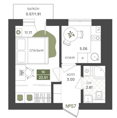 Продам однокомнатную (1-комн.) квартиру (долевое), Байдукова ул, 2, Гурьевск г